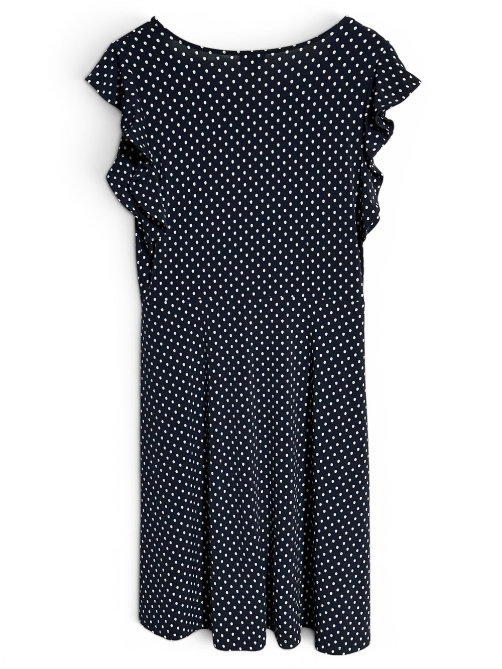 Ann Taylor Factory Navy Polka Dot Blue V-Neck Flutter Short Sleeve A-Line Dress - Picture 6 of 10